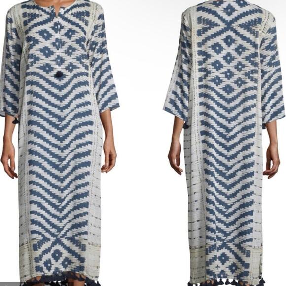 Figue Loreley Tassel Ikat Printed Kaftan Maxi Dress Womens Size M Medium - Picture 1 of 5